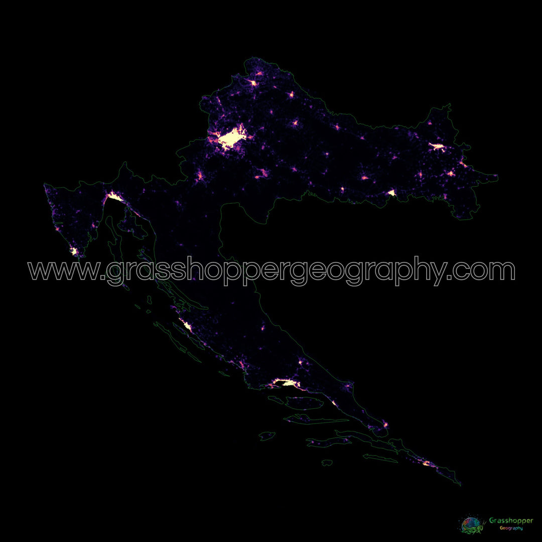Croatia - Population density heatmap - Fine Art Print