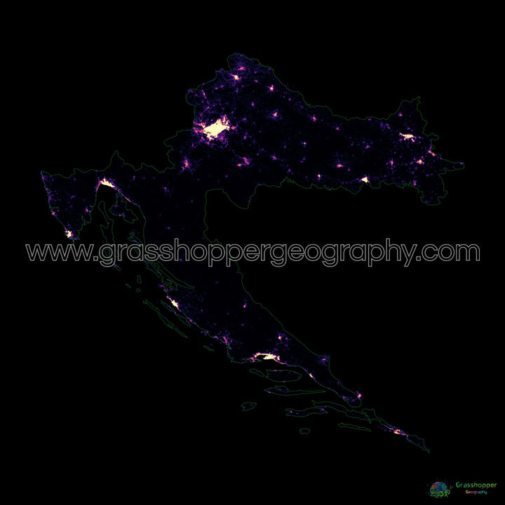 Croatia - Population density heatmap - Fine Art Print