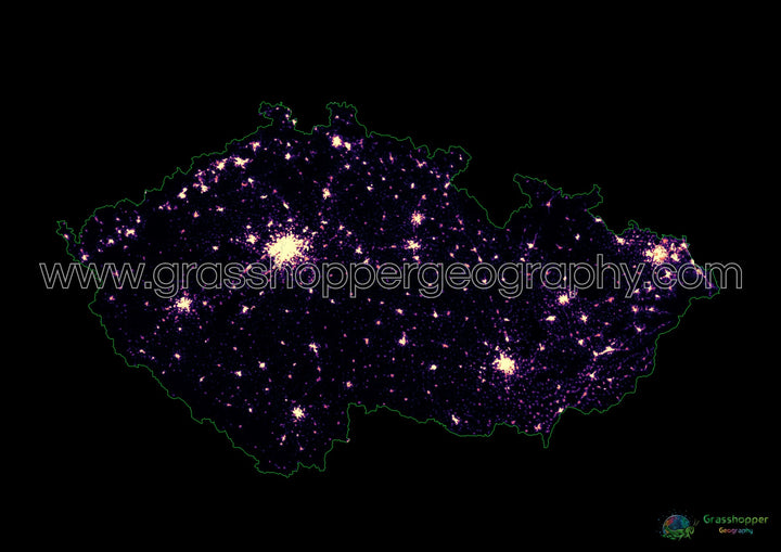 Chequia - Mapa de calor de densidad de población - Impresión de bellas artes