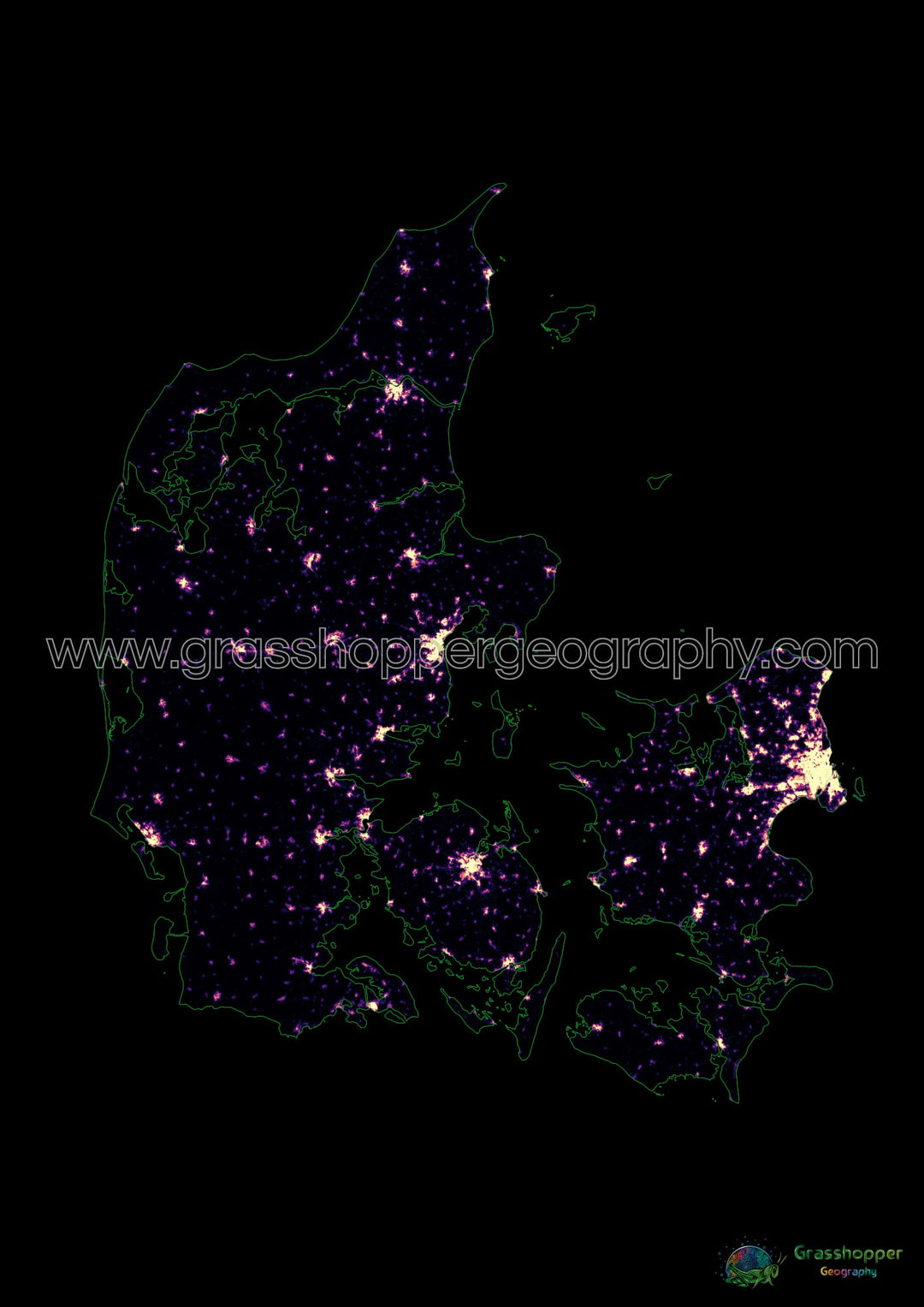 Dänemark – Bevölkerungsdichte-Heatmap – Kunstdruck