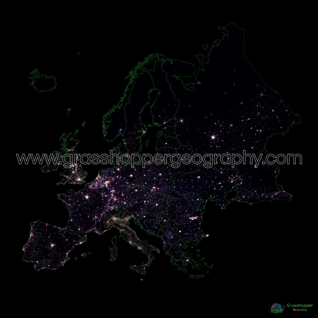 Europe - Carte thermique de la densité de population - Fine Art Print