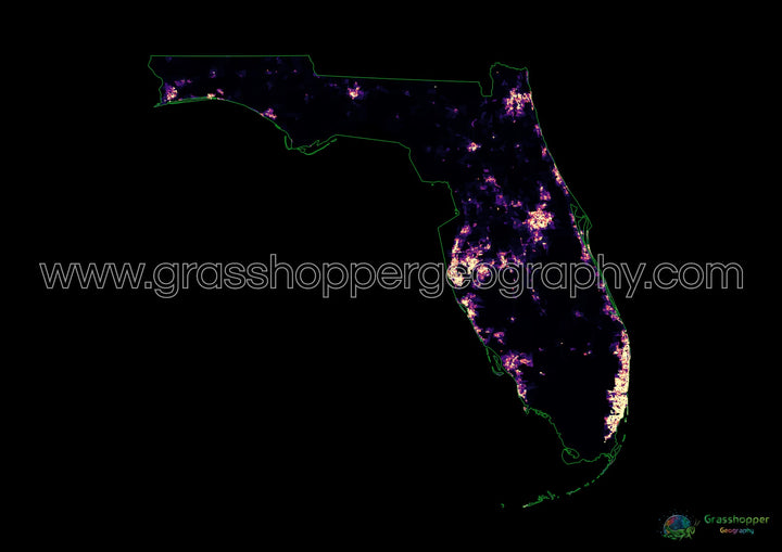 Florida - Population density heatmap - Fine Art Print