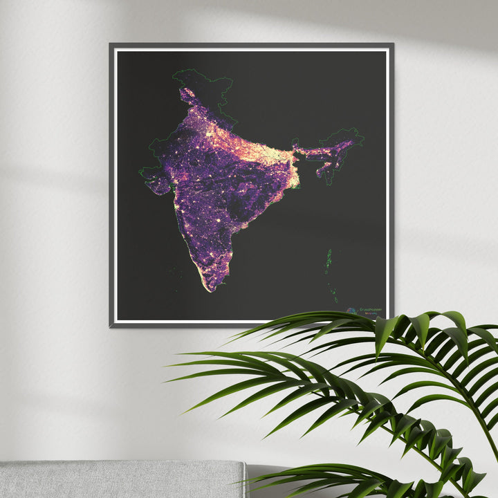 India - Mapa de calor de densidad de población - Impresión de bellas artes