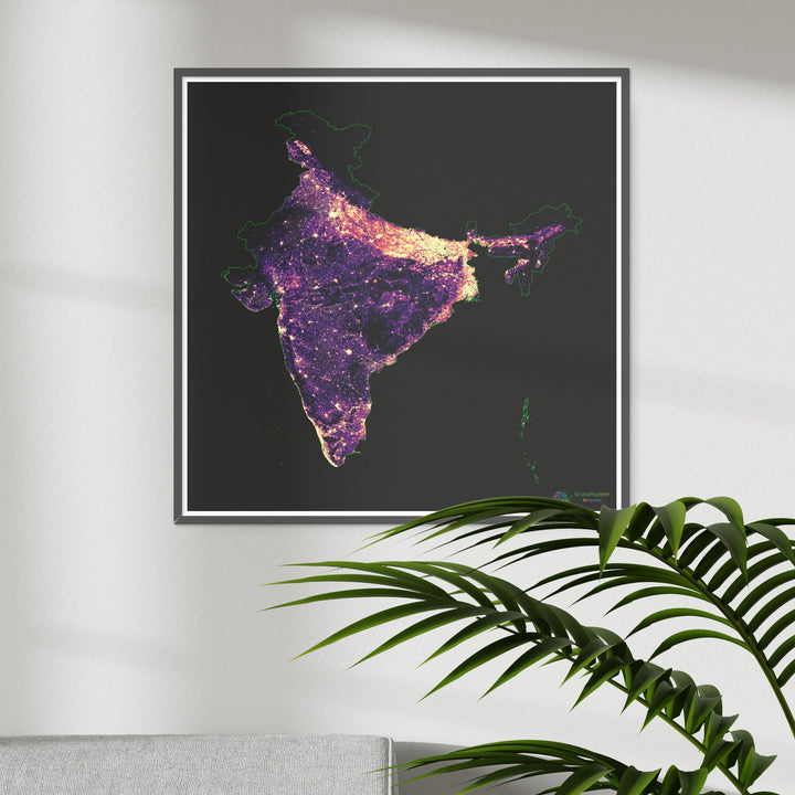 Índia - Mapa de calor da densidade populacional - Impressão de belas artes