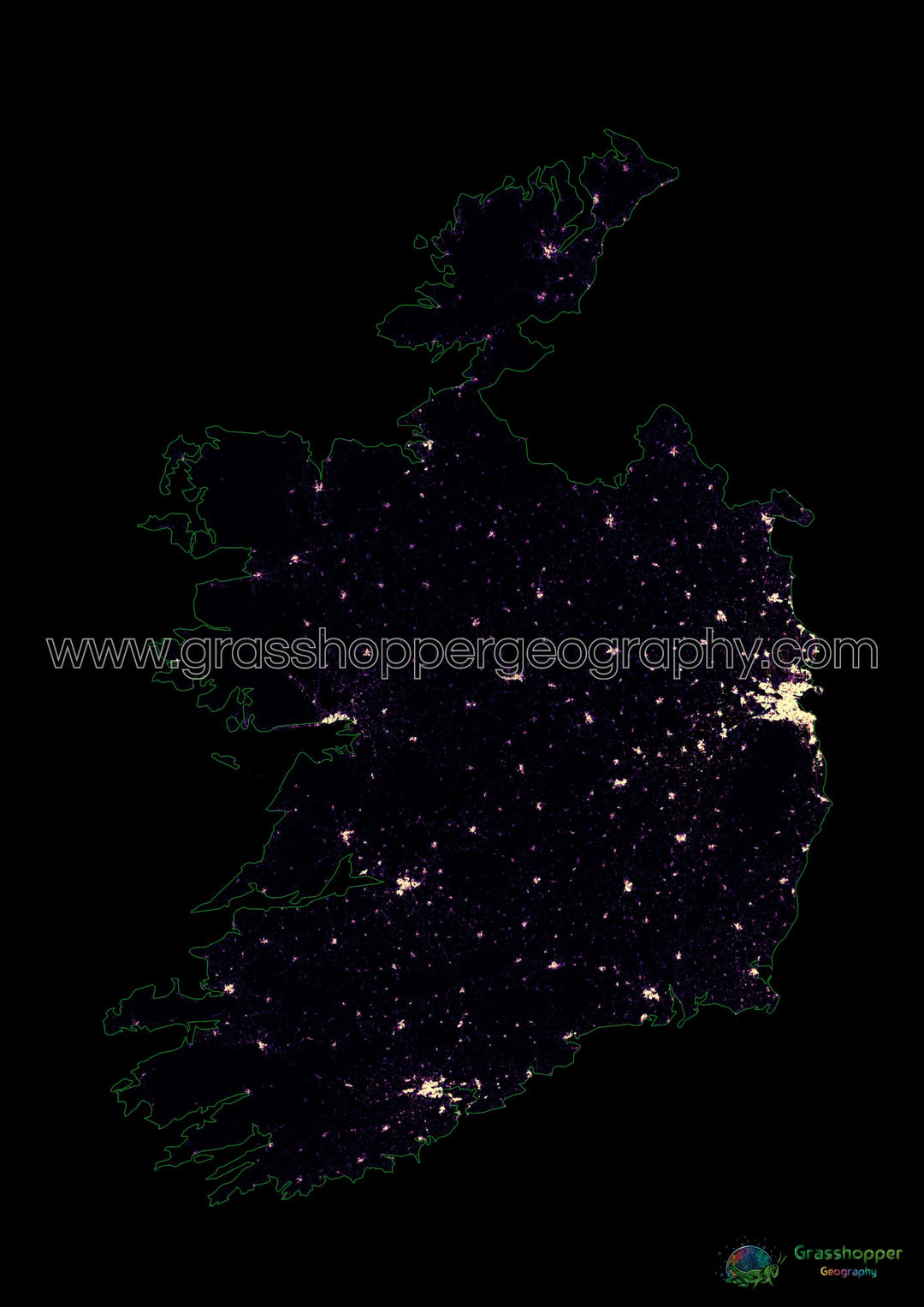 Population density heatmap of Ireland - Fine Art Print
