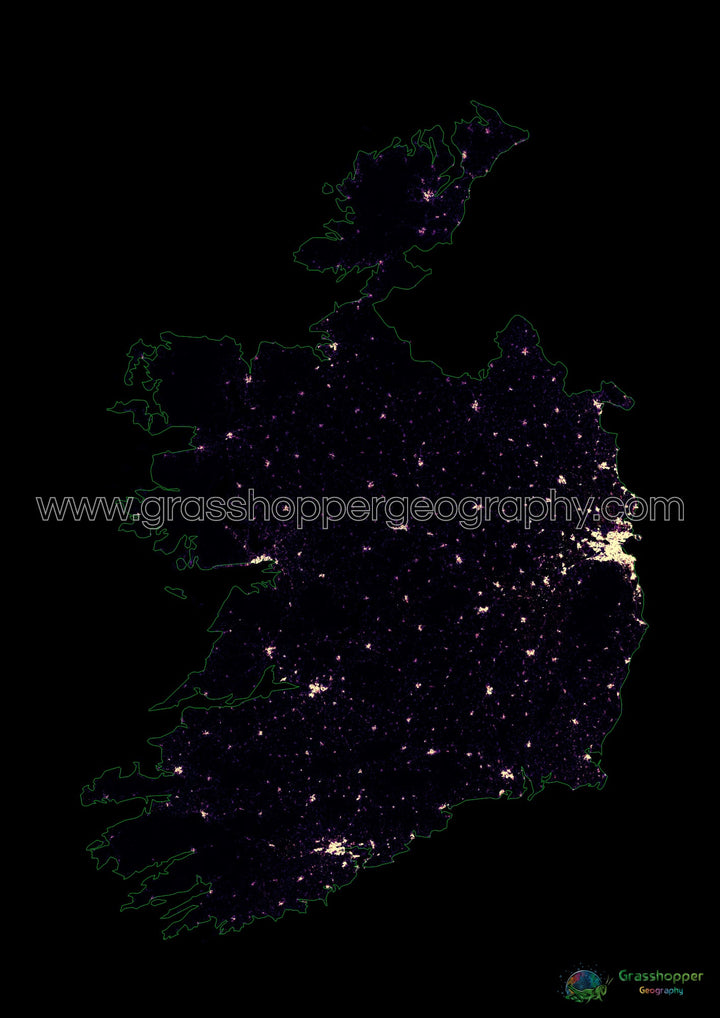 Irlande - Carte thermique de la densité de population - Fine Art Print