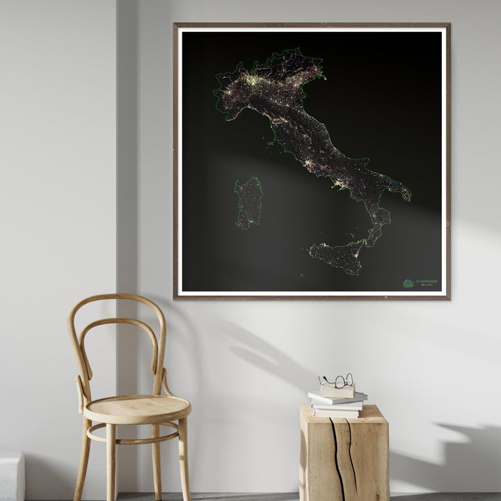 Italia - Mapa de calor de densidad de población - Impresión de bellas artes