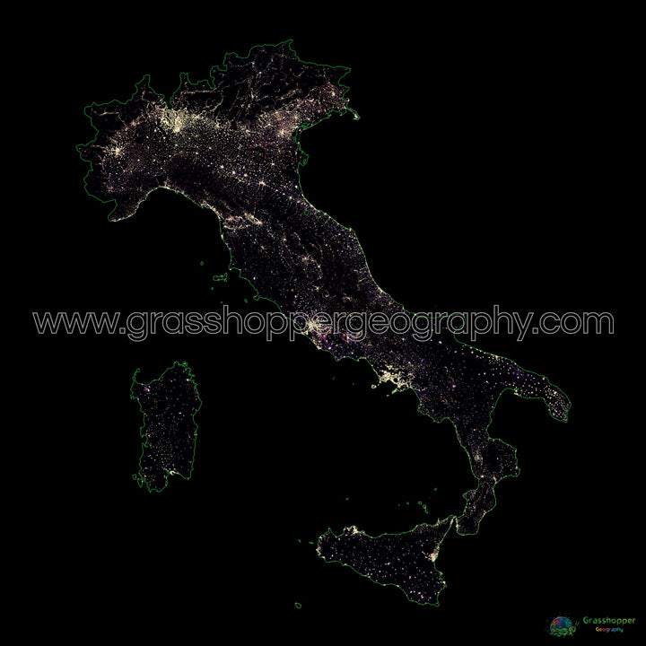 Italie - Carte thermique de la densité de population - Fine Art Print