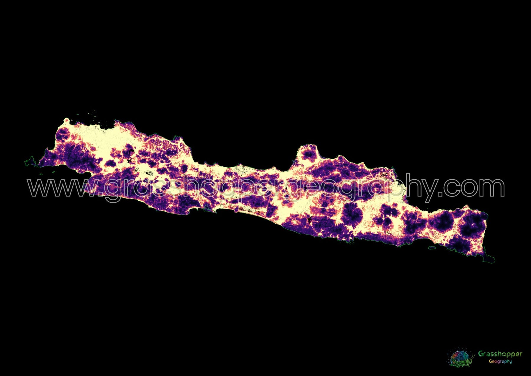 Java - Population density heatmap - Fine Art Print – Grasshopper Geography