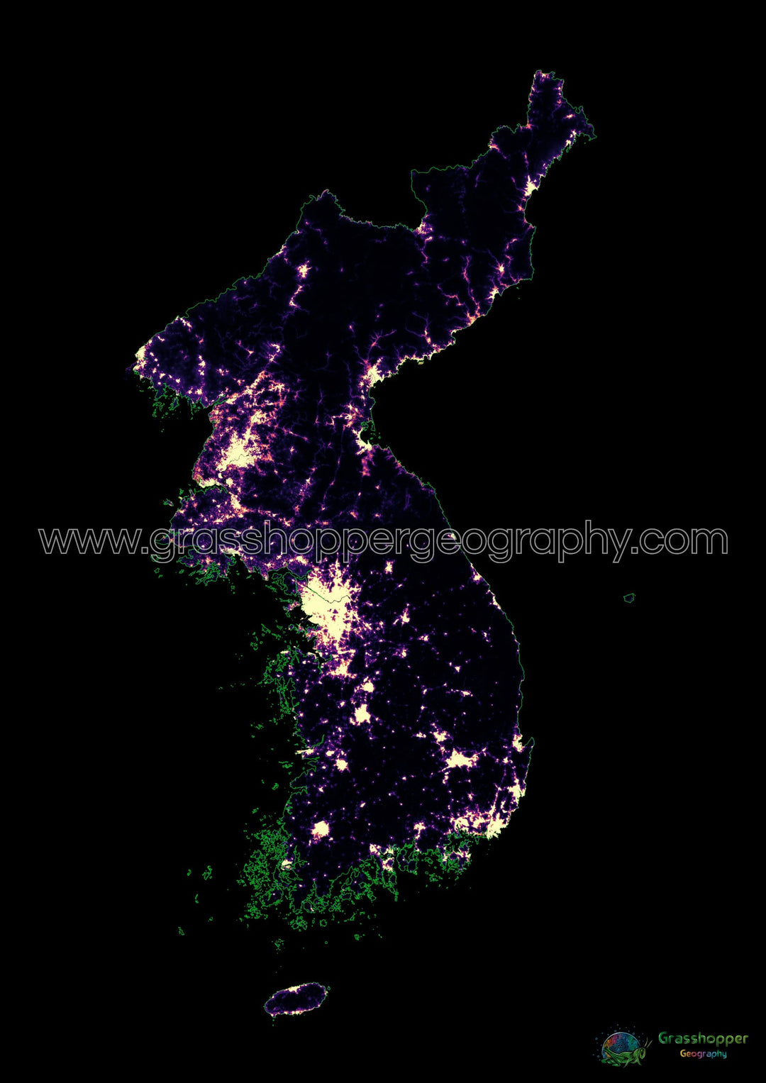 Korea - Population density heatmap - Fine Art Print