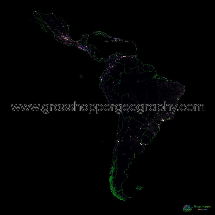 Latin America - Population density heatmap - Fine Art Print