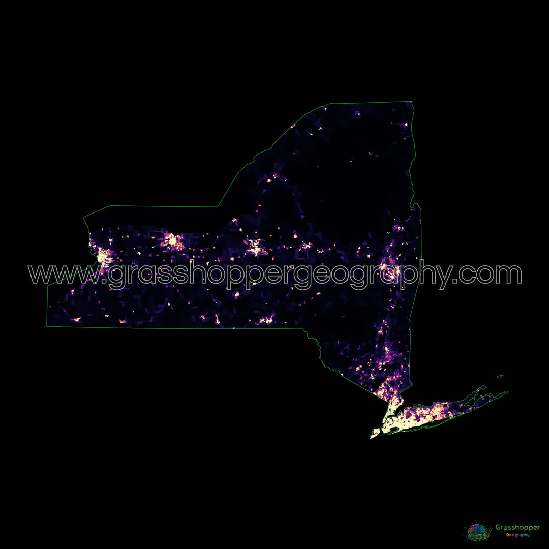New York - Carte thermique de la densité de population - Fine Art Print