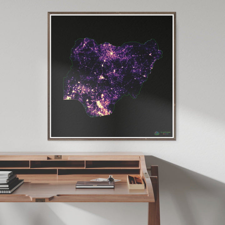 Нигерия - Тепловая карта плотности населения - Fine Art Print