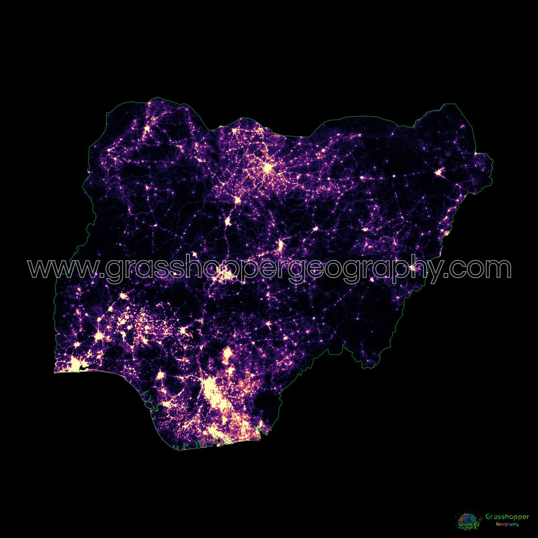 Nigeria - Carte thermique de la densité de population - Fine Art Print