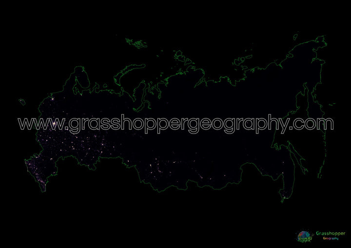 Rusia - Mapa de calor de densidad de población - Impresión de bellas artes