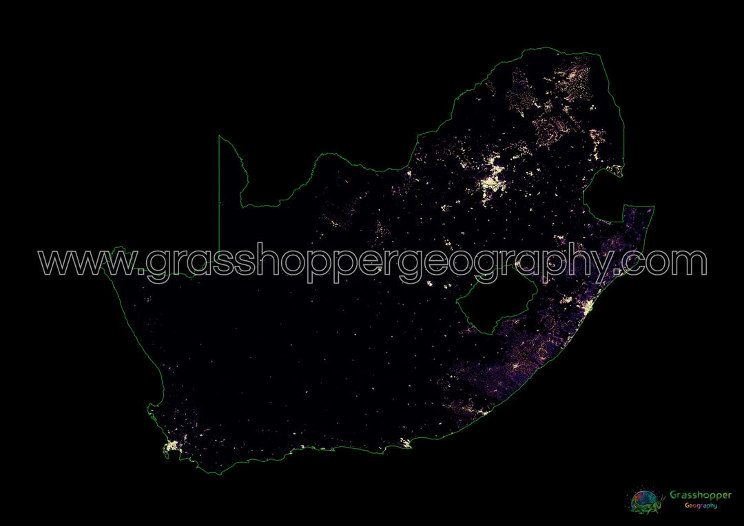 Sudáfrica - Mapa de calor de densidad de población - Impresión de bellas artes