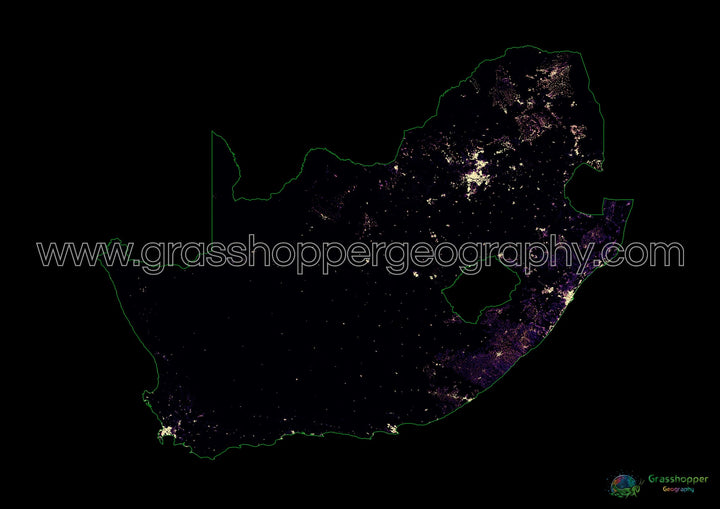 Afrique du Sud - Carte thermique de la densité de population - Fine Art Print