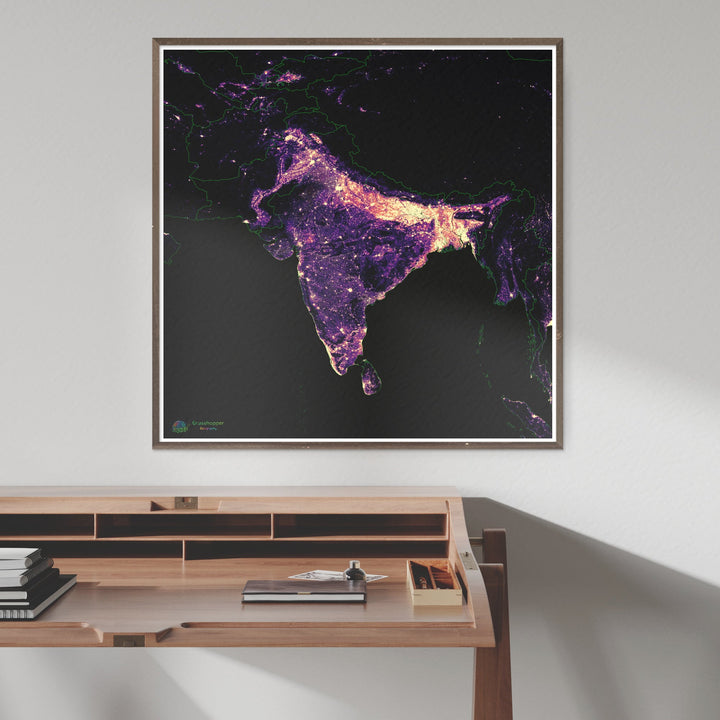 Sur de Asia - Mapa de calor de densidad de población - Impresión de bellas artes
