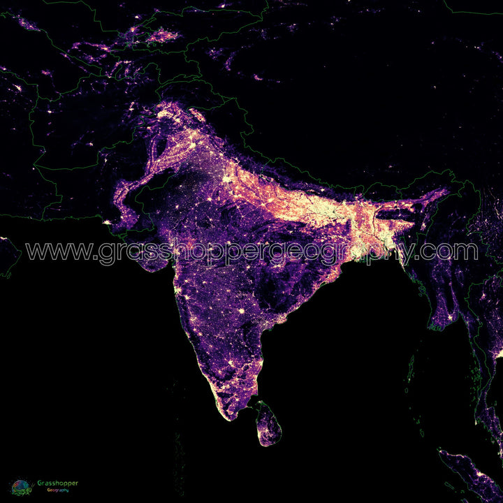 Asie du Sud - Carte thermique de la densité de population - Fine Art Print