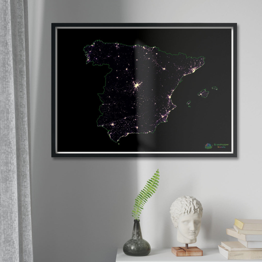 Espanha - Mapa de calor da densidade populacional - Impressão de belas artes