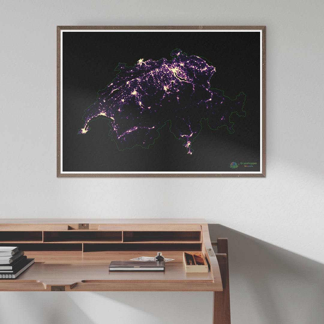 Швейцария - Тепловая карта плотности населения - Fine Art Print