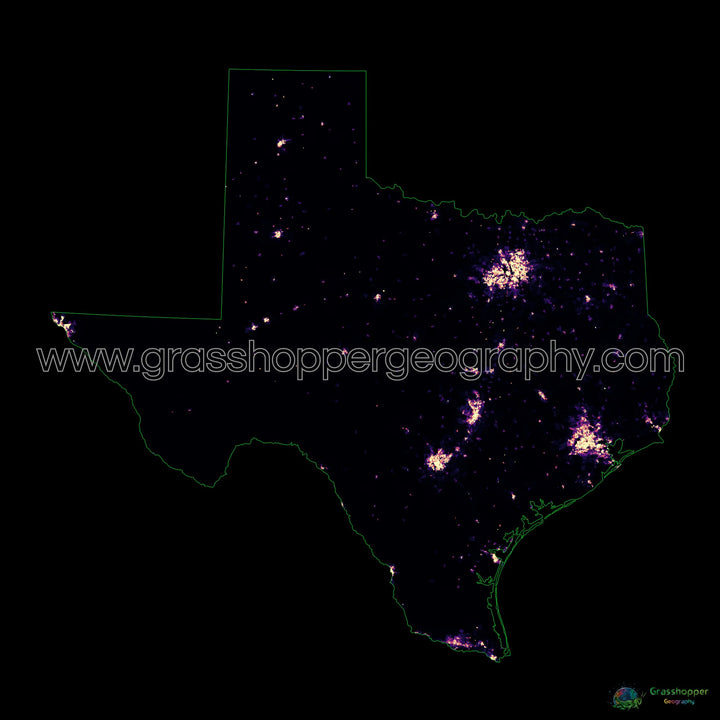 Texas - Mapa de calor de densidad de población - Impresión de bellas artes