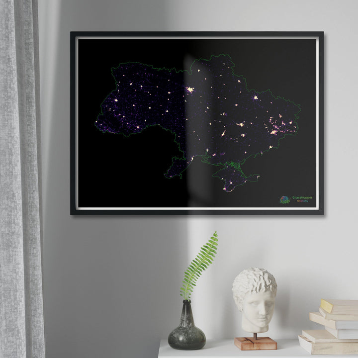 Украина - Тепловая карта плотности населения - Fine Art Print
