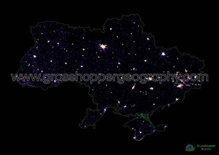 Ukraine - Carte thermique de la densité de population - Fine Art Print