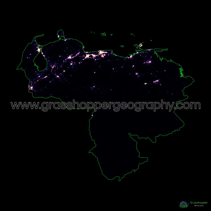 Venezuela - Mapa de calor de densidad de población - Impresión de Bellas Artes