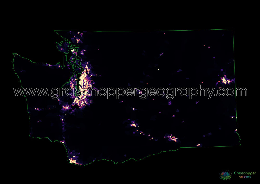 Washington - Carte thermique de la densité de population - Fine Art Print