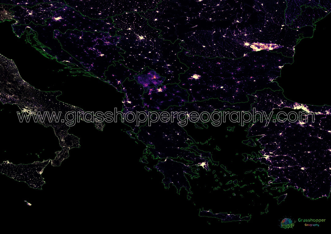 The Balkans - Population density heatmap - Fine Art Print