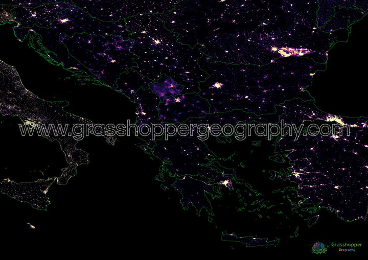 The Balkans - Population density heatmap - Fine Art Print