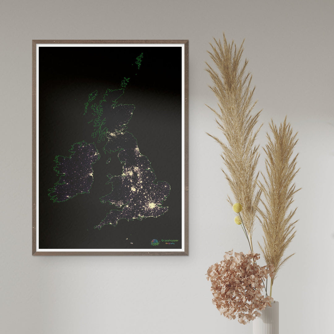 Las Islas Británicas - Mapa de calor de densidad de población - Impresión de bellas artes
