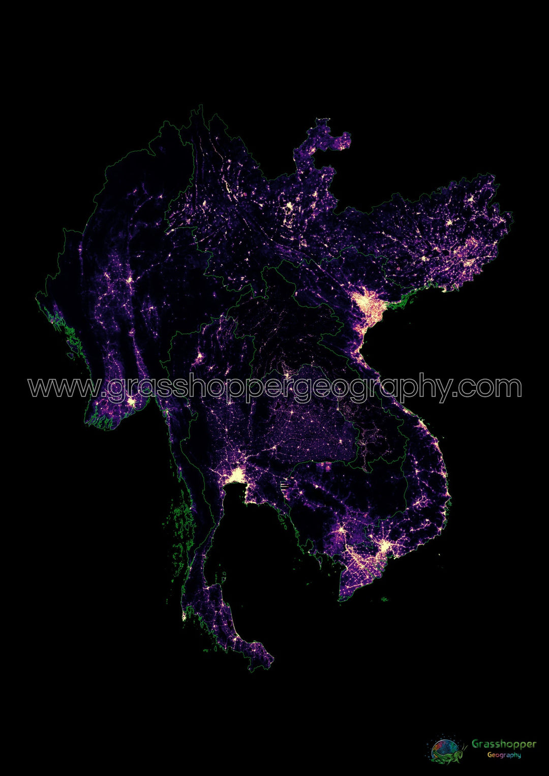 The Greater Mekong Subregion - Population density heatmap - Fine Art Print