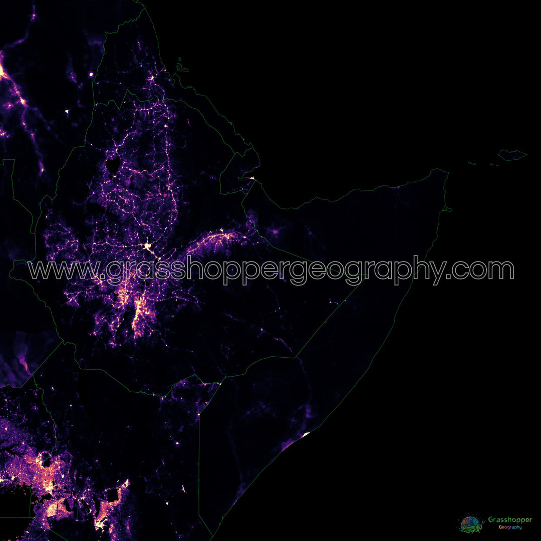 La Corne de l'Afrique - Carte thermique de la densité de population - Fine Art Print