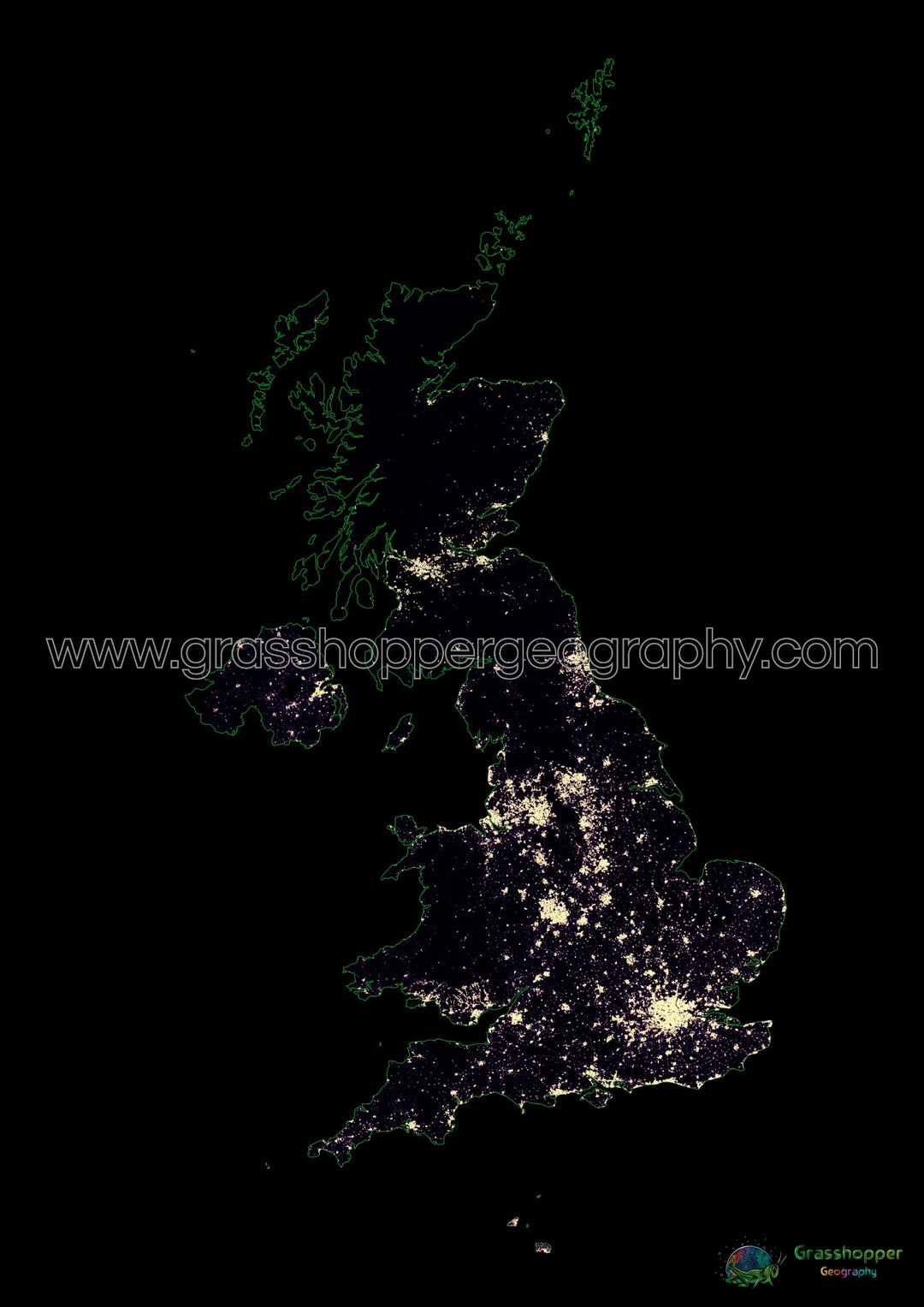 The United Kingdom - Population density heatmap - Fine Art Print