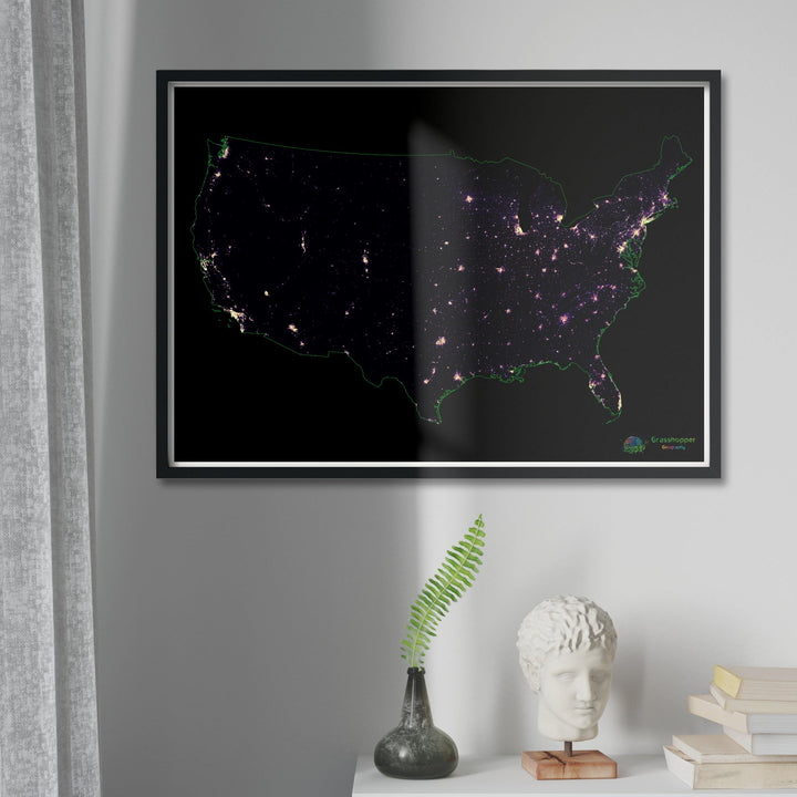 États-Unis - Carte thermique de la densité de population - Fine Art Print