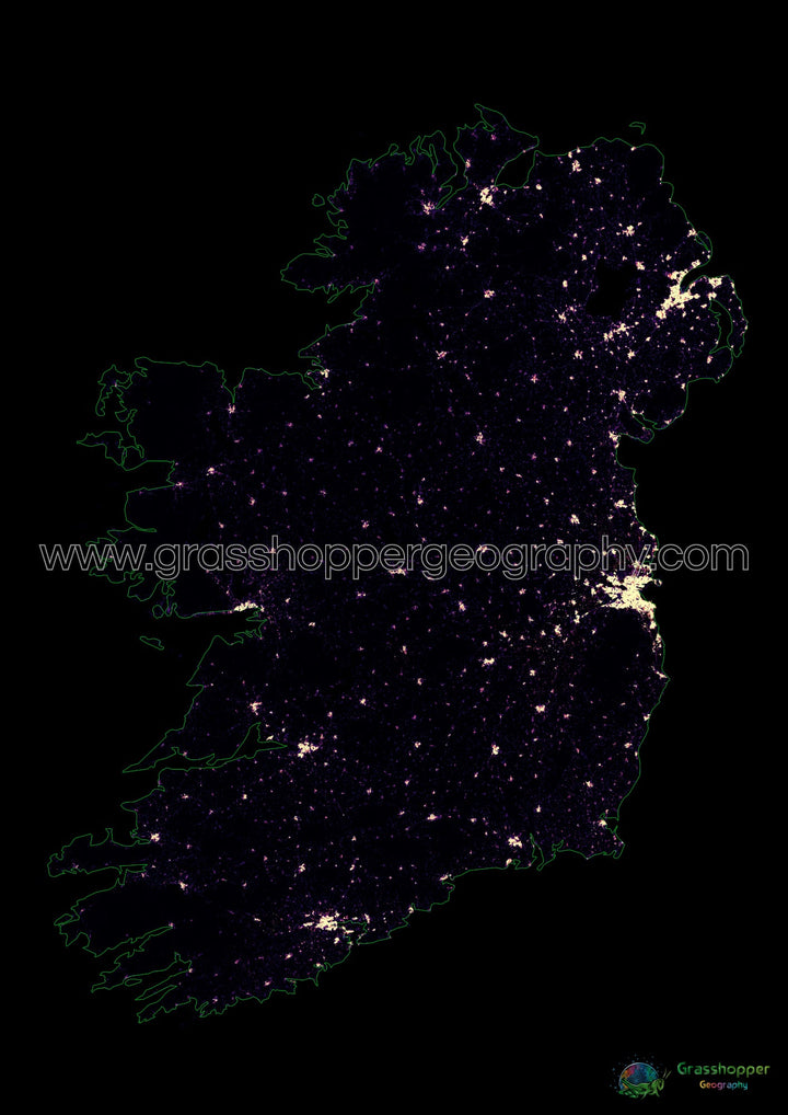 La isla de Irlanda - Mapa de calor de densidad de población - Impresión de bellas artes