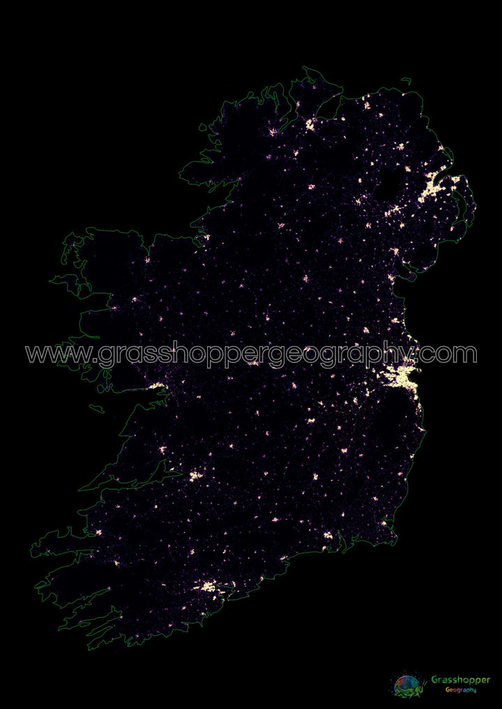 Die Insel Irland – Bevölkerungsdichte-Heatmap – Kunstdruck