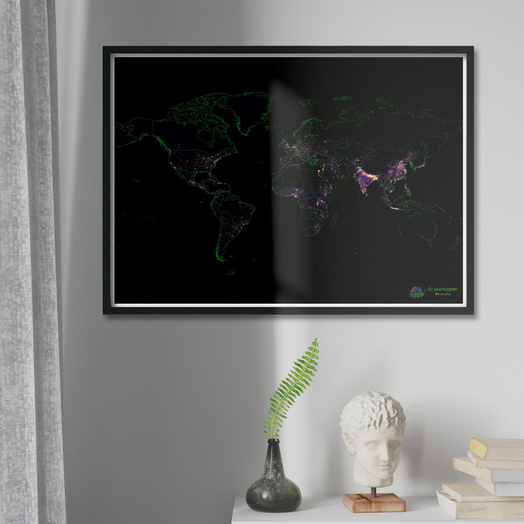 Le monde - Carte thermique de la densité de population - Fine Art Print