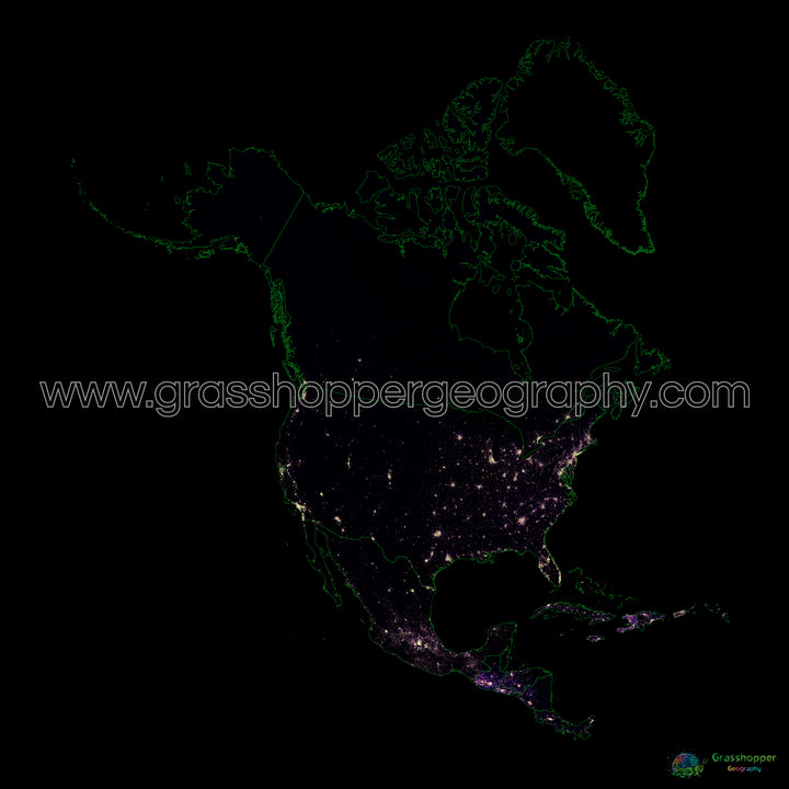 Amérique du Nord - Carte thermique de la densité de population - Fine Art Print