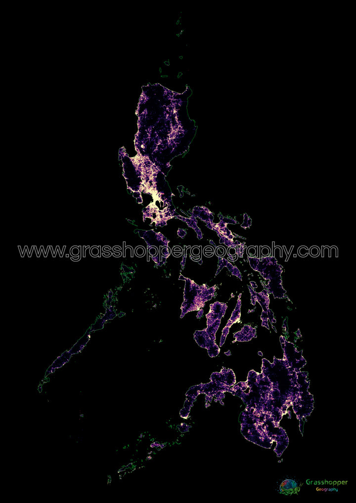 Population density heatmap of the Philippines Fine Art Print
