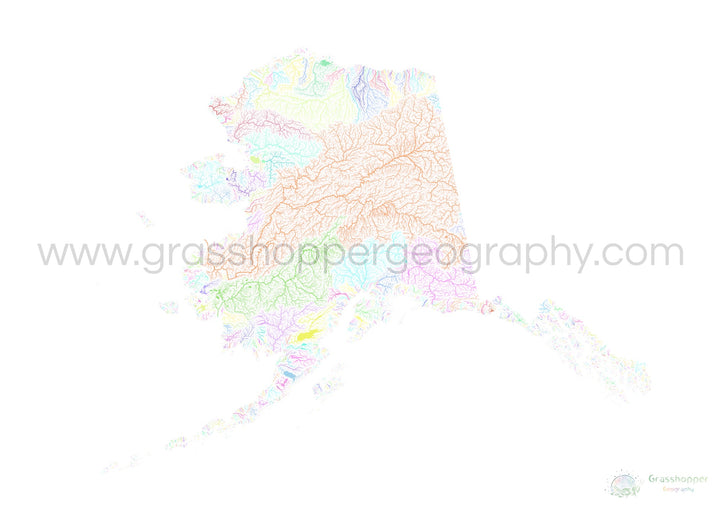 Alaska - River basin map, pastel on white - Fine Art Print