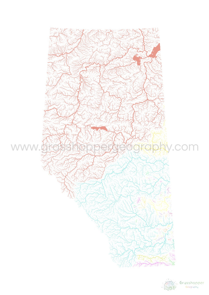 Alberta - River basin map, pastel on white - Fine Art Print