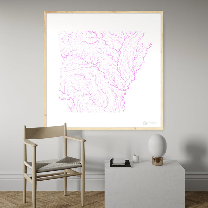 Arkansas - Mapa de la cuenca del río, pastel sobre blanco - Impresión de Bellas Artes