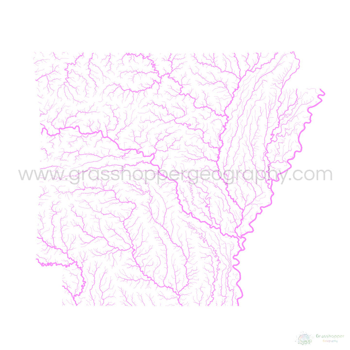 Arkansas - Mapa de la cuenca del río, pastel sobre blanco - Impresión de Bellas Artes