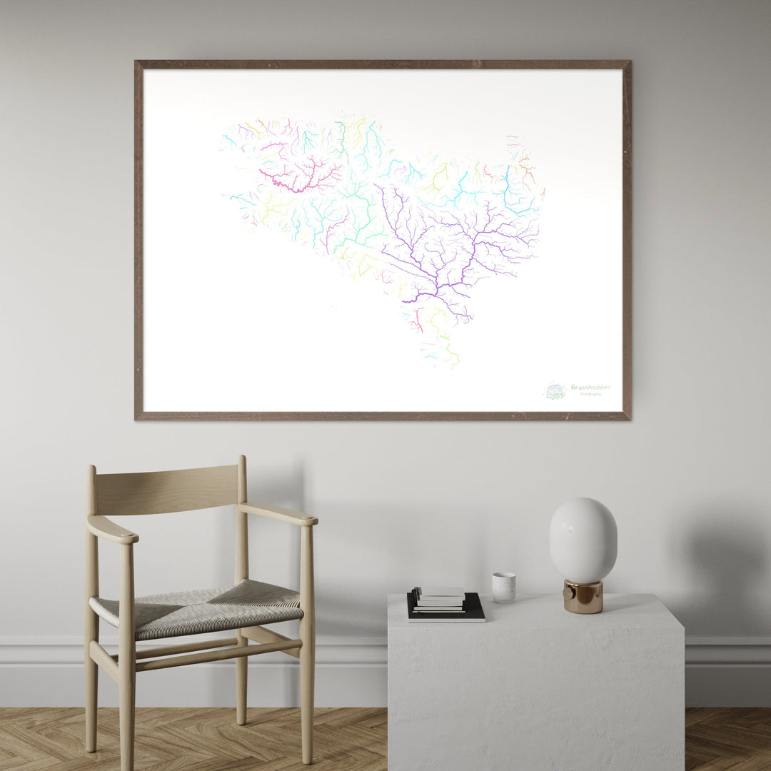 River basin map of Bretagne, pastel colours on white - Fine Art Print