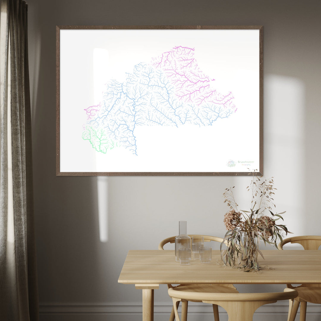 Burkina Faso - River basin map, pastel on white - Fine Art Print