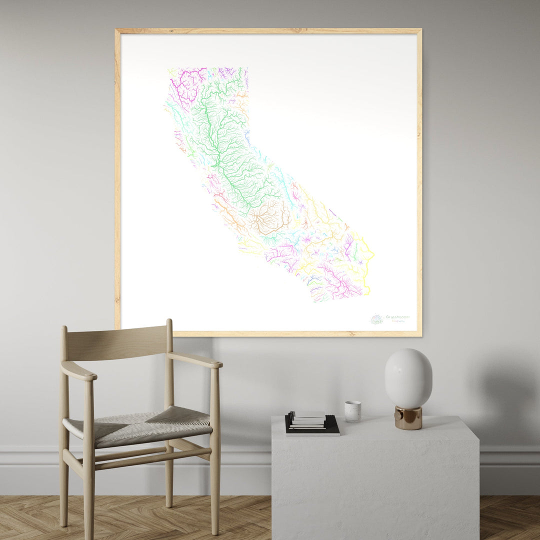 River basin map of California, pastel colours on white - Fine Art Print