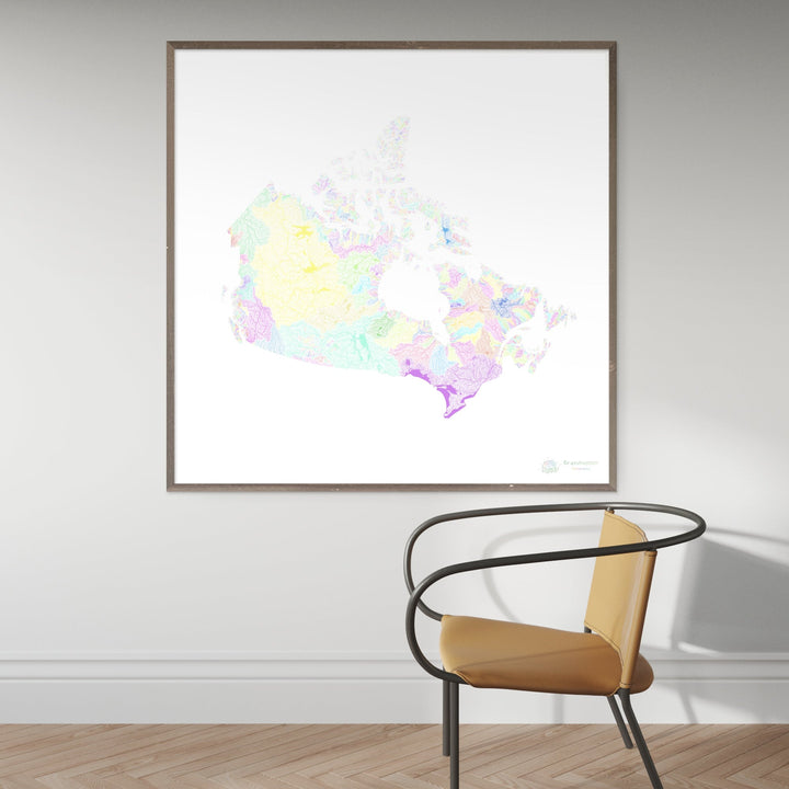 Canada - River basin map, pastel on white - Fine Art Print